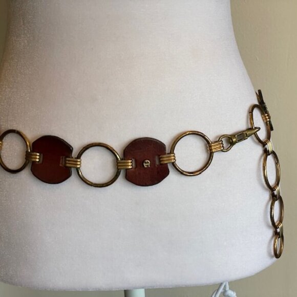 ETIENNE AIGNER Leather Gold Ring Signature Brown Vintage Belt 1515 - Picture 6 of 15